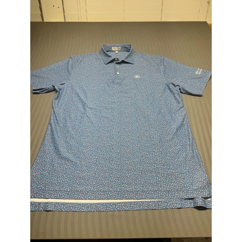 Peter Millar Summer Comfort Lexus Golf Polo Shirt Mens Large Blue Bird Print